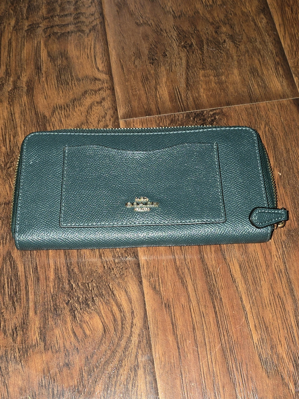 Coach Teal Zip-Around Saffiano Wallet with Exterior Pocket